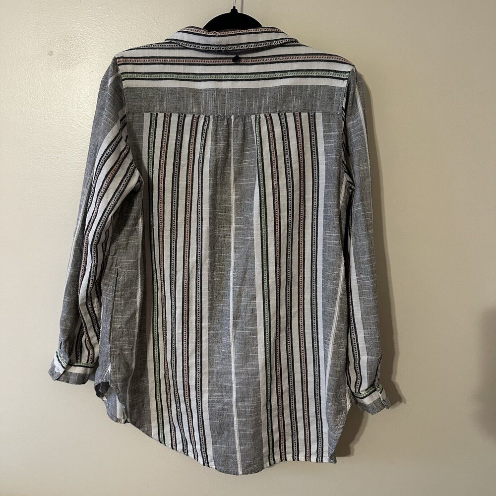 Soft Surroundings Floral Embroidery Top Paisley Tunic Stripe Pocket Roll Tab M‎ - Picture 11 of 16